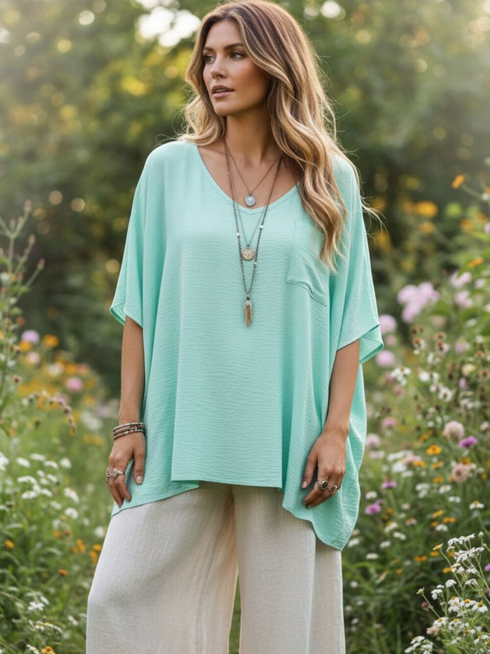 Urban Daizy L Poncho Top Green Oversized Boho Coquette Pastel Comfy Indie Chic